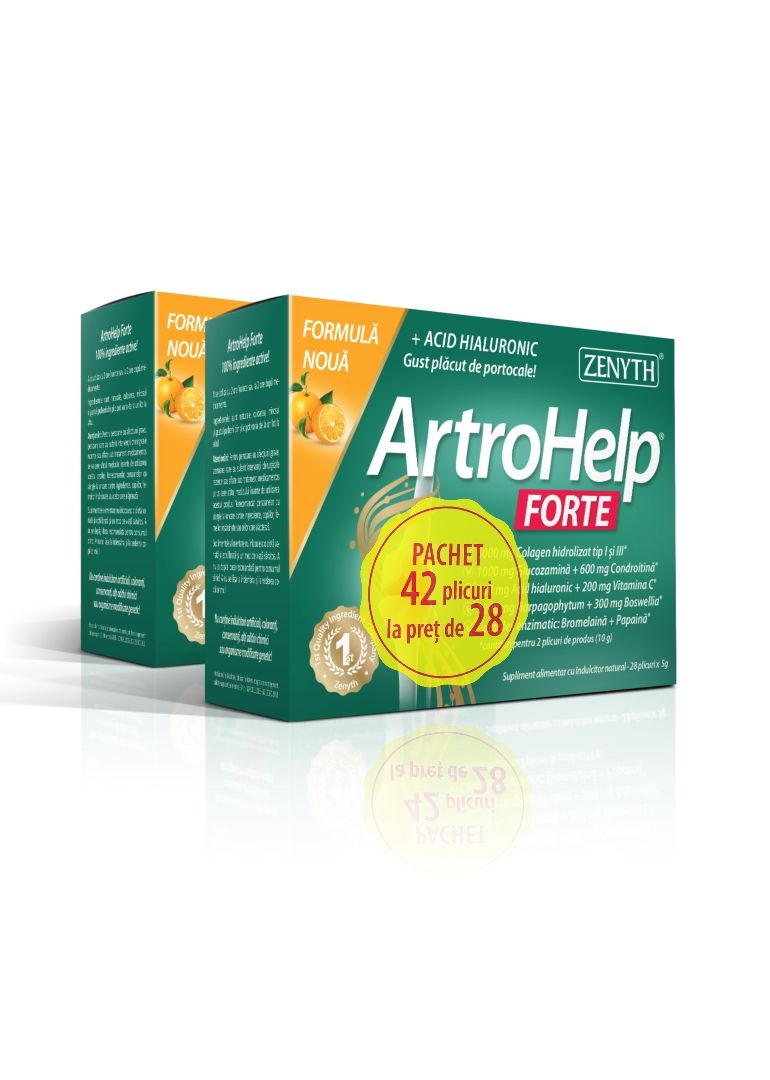 Oase, mușchi și articulații - ArtroHelp Forte(PACHET) 28 plicuri+14 plicuri, Zenyth, farmaciamare.ro