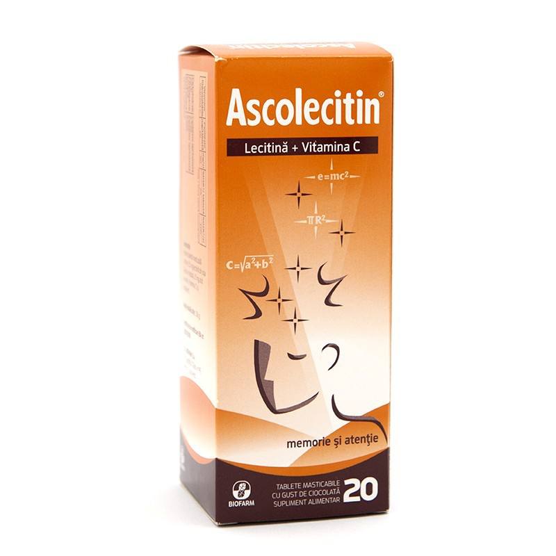 Memorie și concentrare - Ascolecitin, 20 tablete masticabile, Biofarm, farmaciamare.ro