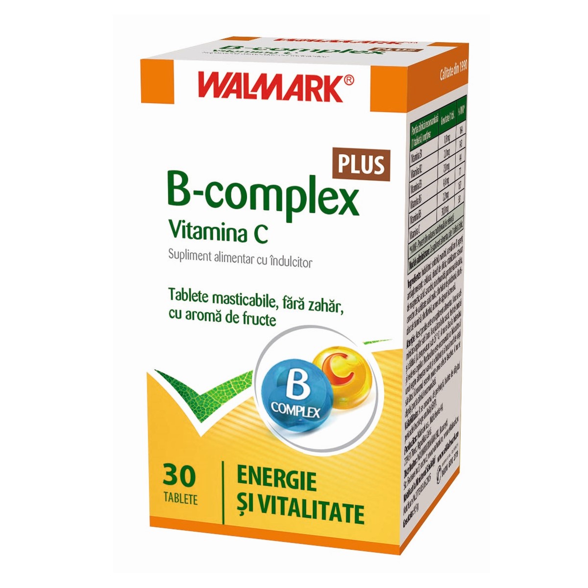 Multivitamine și minerale - B complex + Vitamina C, 30 tablete, Walmark, farmaciamare.ro