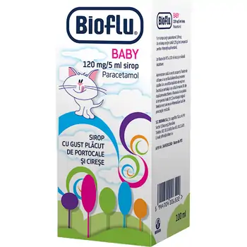 Analgezice, antiinflamatoare - Bioflu Baby sirop pentru copii 120 mg/5 ml, 100ml, Biofarm, farmaciamare.ro
