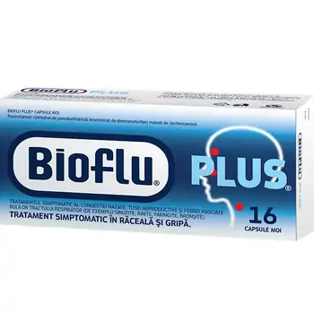 Răceală, gripă, tuse - Bioflu Plus, 16 capsule moi, Biofarm, farmaciamare.ro