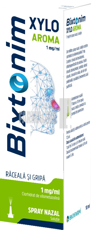 Afecțiuni ORL - Bixtonim Xylo Aroma 1mg/ml spray nazal, 10 ml, Biofarm, farmaciamare.ro