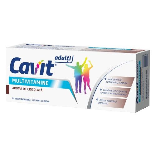 Multivitamine și minerale - Cavit Multivitamine - Adulti, aroma de ciocolată, 20 tablete masticabile, Biofarm, farmaciamare.ro