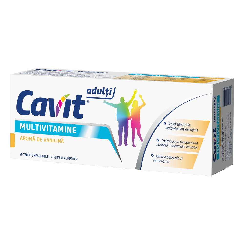 Multivitamine și minerale - Cavit Multivitamine - Adulti, aroma de vanilie, 20 tablete masticabil, Biofarm, farmaciamare.ro