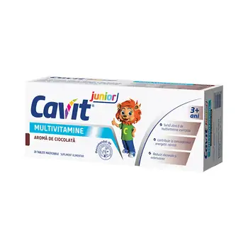 Sănătatea copiilor - Cavit Multivitamine - Junior, aroma de ciocolata, 20 tablete masticabile, Biofarm, farmaciamare.ro