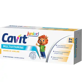 Sănătatea copiilor - Cavit Multivitamine - Junior, aroma de vanilie, 20 tablete masticabile, Biofarm, farmaciamare.ro