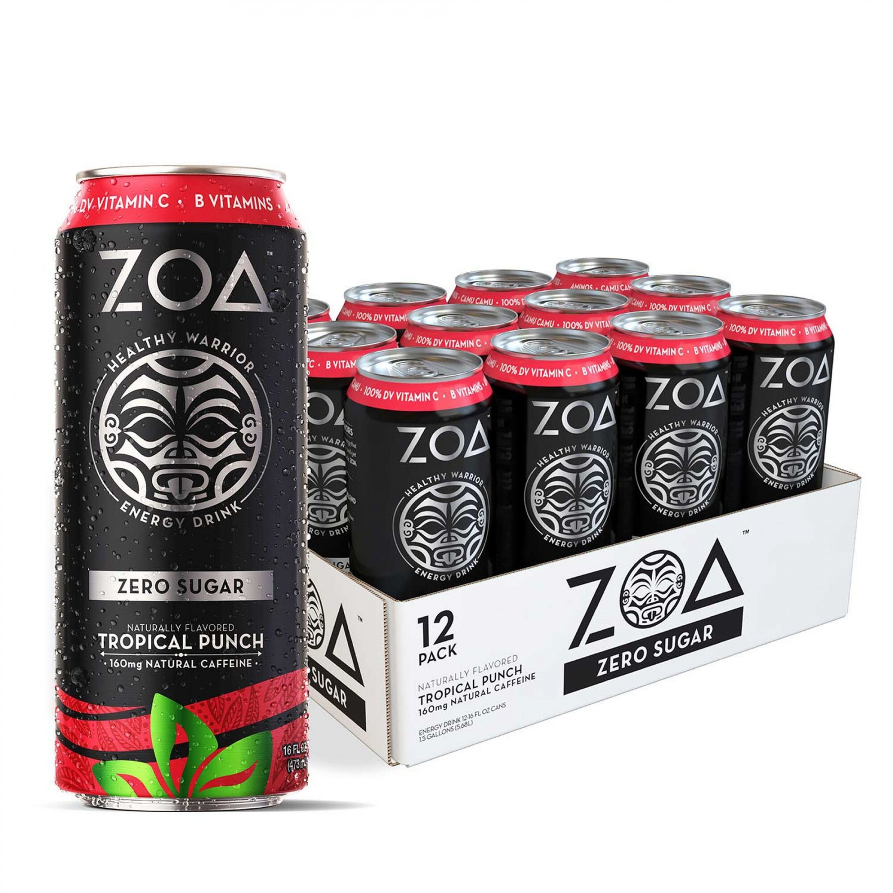 Preparate pentru efort (creșterea nivelului energetic) - ZOA Energy Drink Zero Sugar, bautura energizanta fara zahar, aroma de fructe tropicale, 473 ml, GNC, farmaciamare.ro
