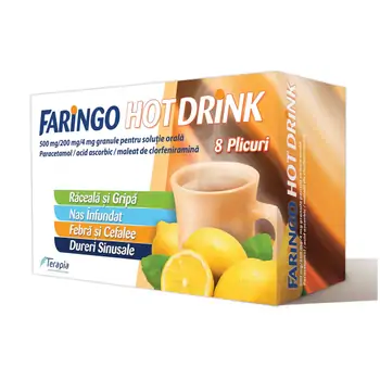 Răceală, gripă, tuse - Faringo Hot Drink, 8 plicuri, Terapia, farmaciamare.ro