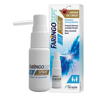 Răceală, gripă, tuse - Faringosept spray 1.5mg/ml, 30ml, Terapia, farmaciamare.ro