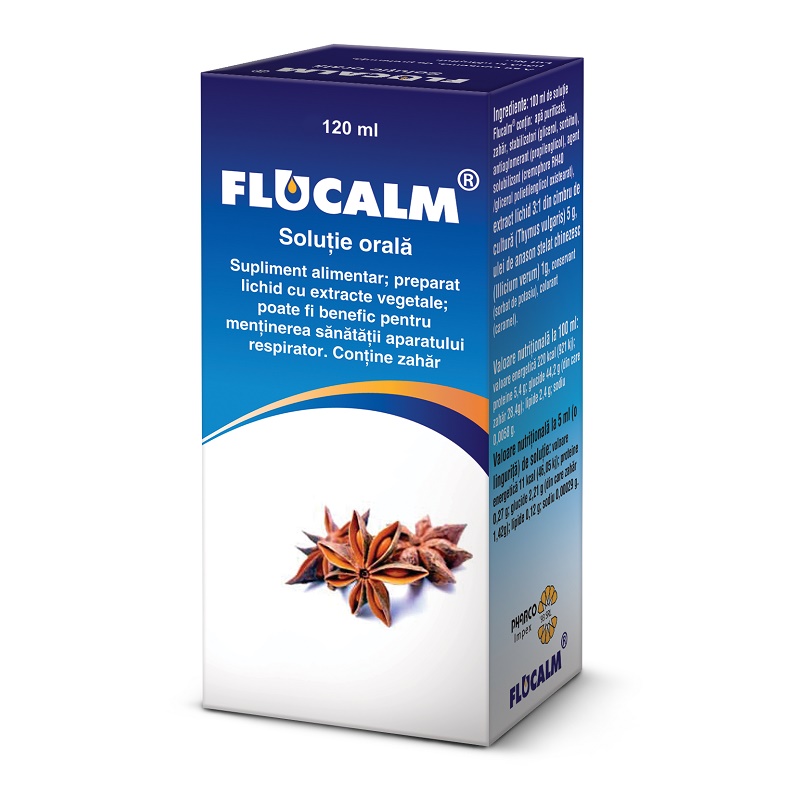 Răceală, gripă și tuse - Flucalm sirop, 120ml, Pharco, farmaciamare.ro