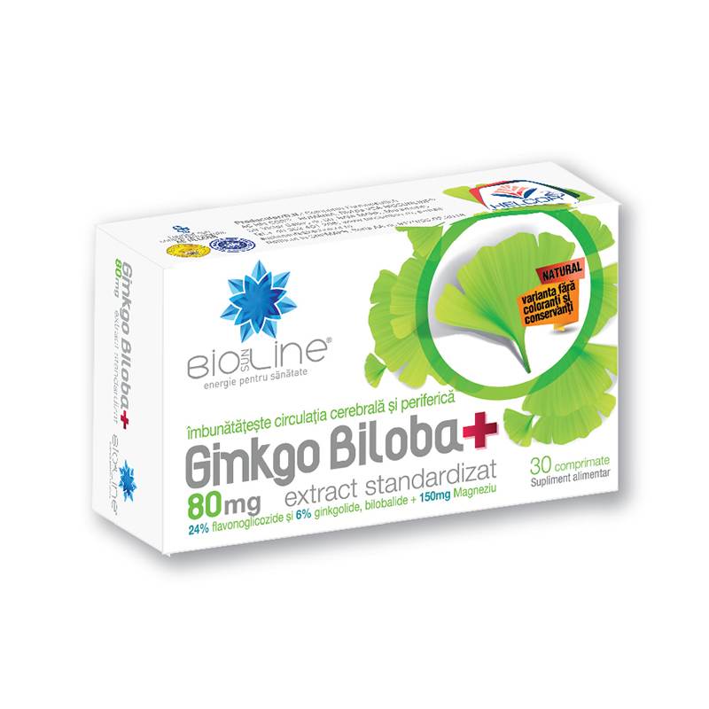 Afecțiuni circulatorii - Ginkgo Biloba+ 80mg, 30 comprimate, Helcor, farmaciamare.ro