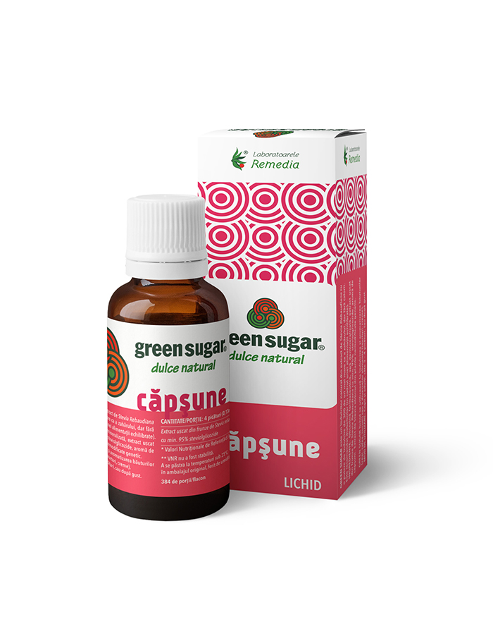 Diabet - Green sugar lichid cu aroma de capsuni, 50 ml, Remedia, farmaciamare.ro