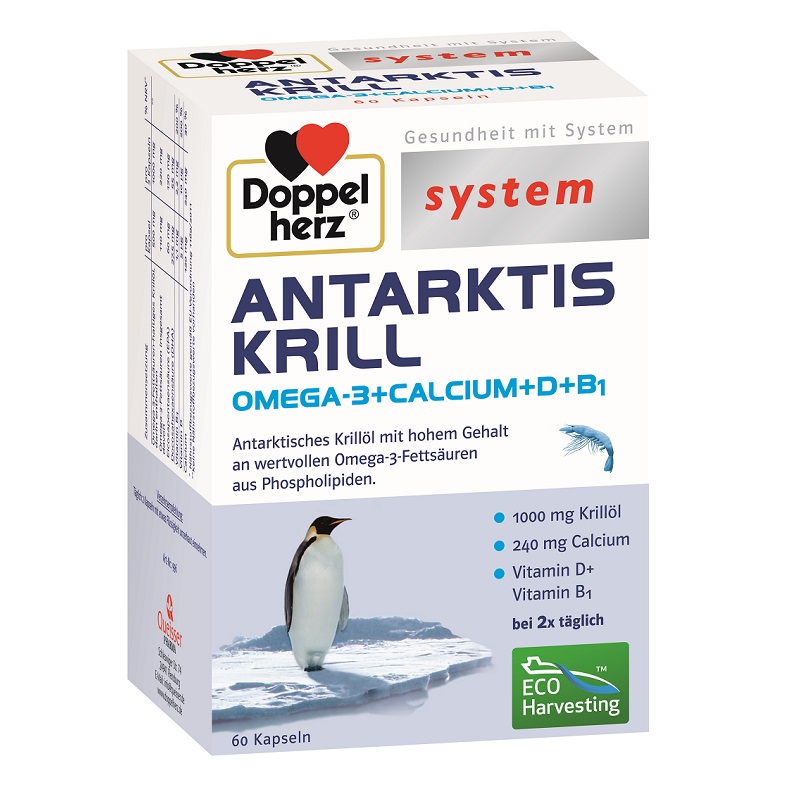 Tonice generale - Krill Antarctic Omega-3 + Calciu + D3 + B1, 60 capsule, Doppelherz, farmaciamare.ro