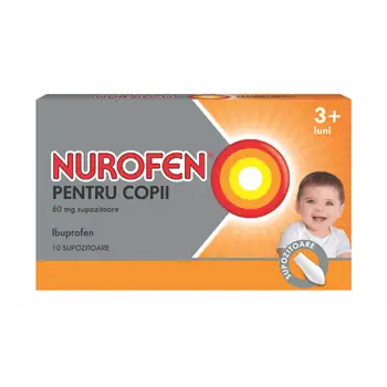 Analgezice, antiinflamatoare - Nurofen supozitoare pentru copii +3 luni 60 mg, 10 supozitoare, Reckitt Benckiser, farmaciamare.ro