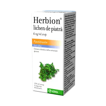 Răceală, gripă, tuse - Sirop antitusiv Herbion lichen de piatra 6 mg/ml, 150 ml, KRKA, farmaciamare.ro