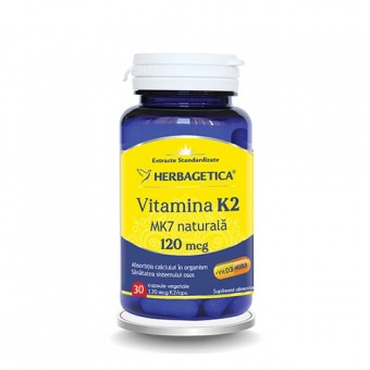 Tonice generale - Vitamina K2 MK7 naturala 120mcg, 30 capsule, Herbagetica, farmaciamare.ro