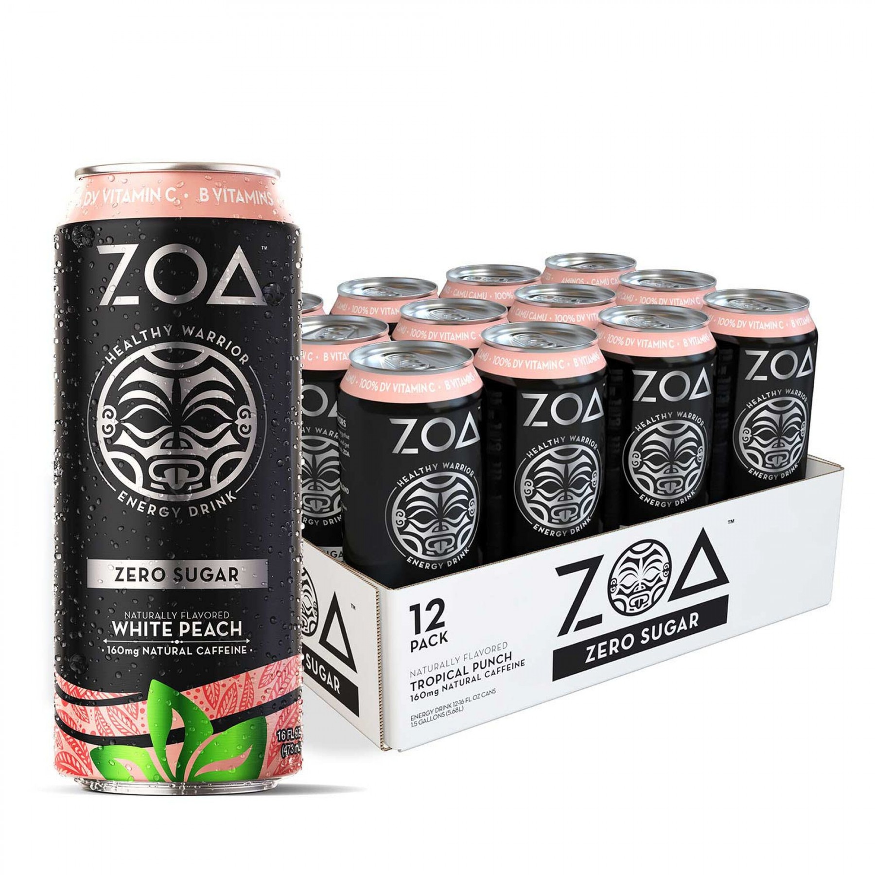 Preparate pentru efort (creșterea nivelului energetic) - ZOA Energy Drink, bautura energizanta FARA ZAHAR, aroma de piersica alba, 473 ml, GNC, farmaciamare.ro